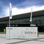 Lithium-Ionen Batteriespeicher im Container: ads-tec-Speicher war im Rahmen der Messe Battery+Storage 2013 in Stuttgart ausgestellt.